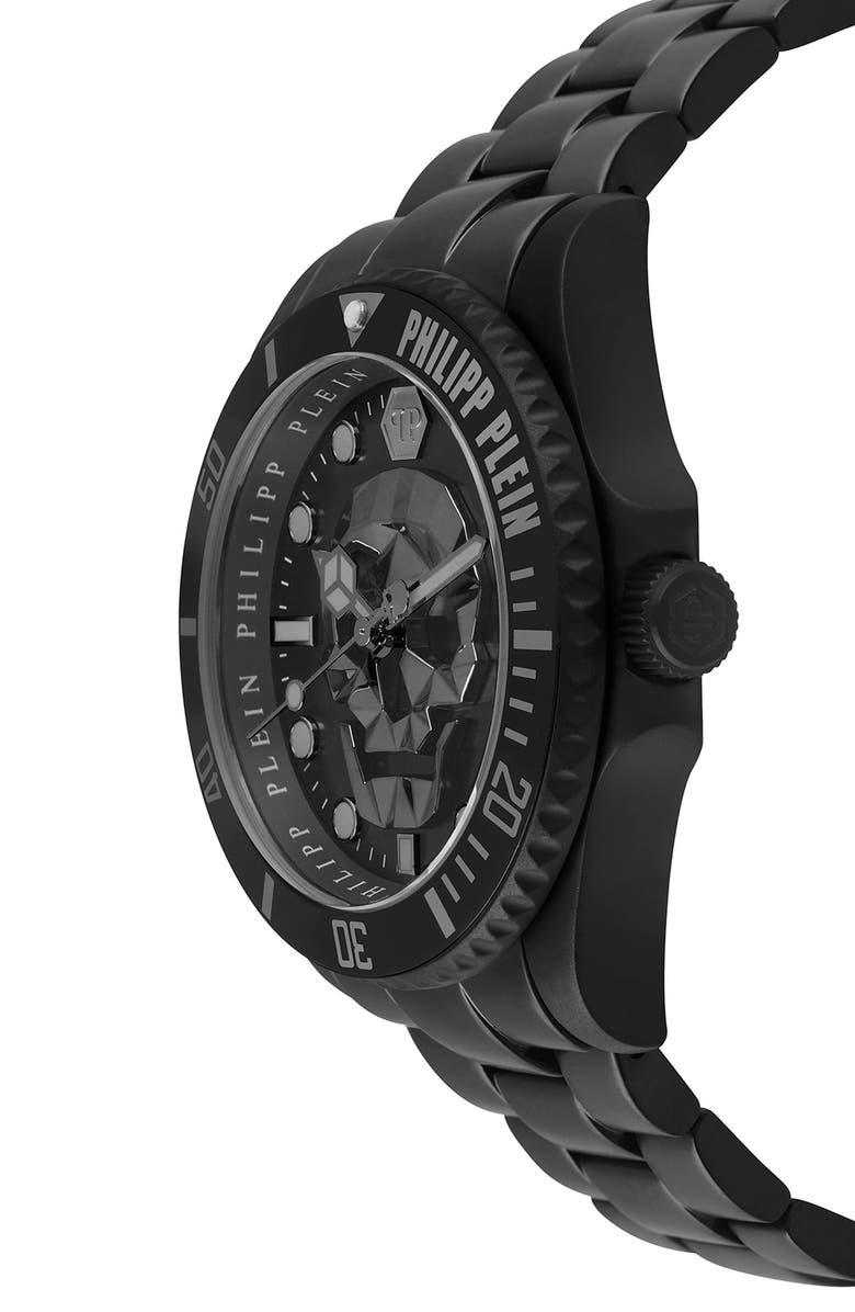 PHILIPP PLEIN The $kull Carbon Fiber Dial Bracelet Watch, 44mm, Alternate, color, Black