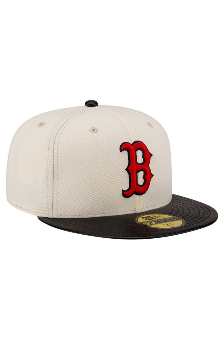 New Era Men's New Era Cream Boston Red Sox Game Night Leather Visor 59FIFTY Fitted Hat, Alternate, color,
