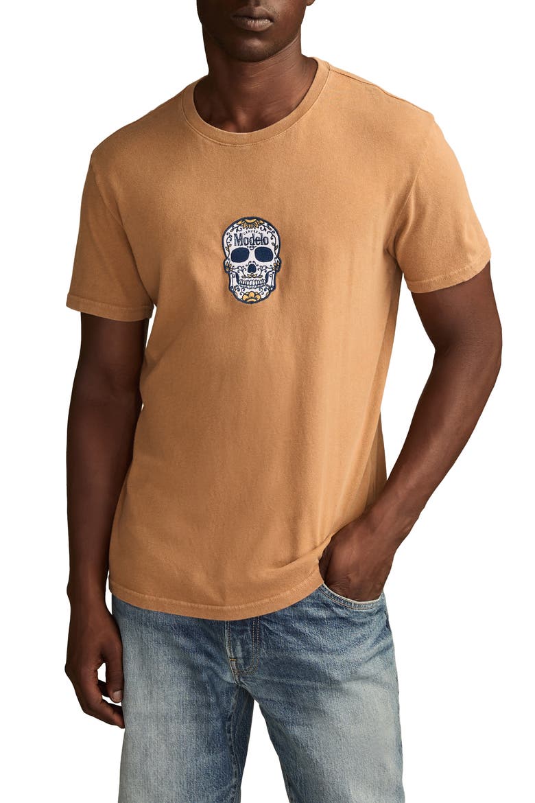 Modelo Small Skull Embroidered T-Shirt, Main, color, TOBACCO BROWN