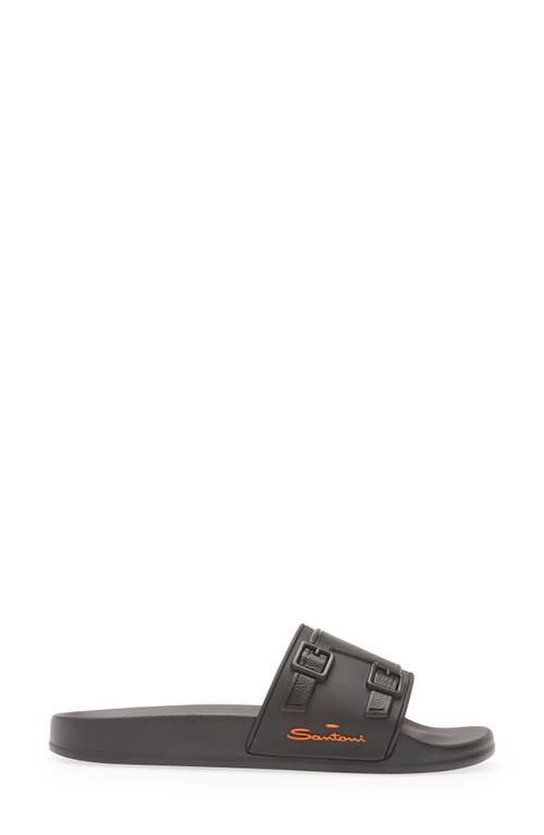 Santoni Men's Edison Rubber Double Buckle Style Slides In Black Black