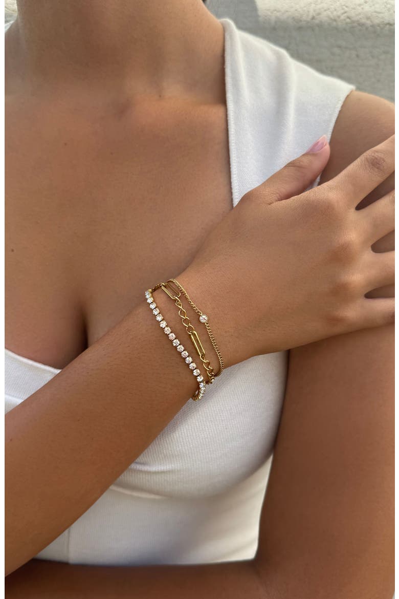 18K Gold Plated Crystal Triple Chain Bracelet, Alternate, color, GOLD