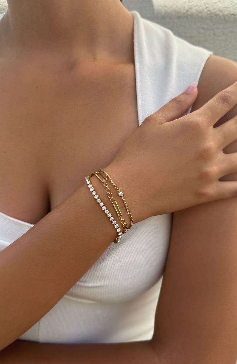 Adornia 18K Gold Plated Crystal Triple Chain Bracelet, Alternate, color, Gold