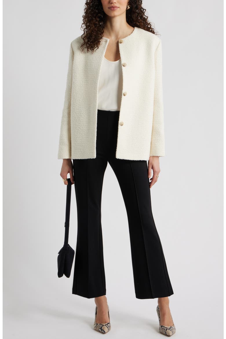 Collarless Pleat Back Jacket, Alternate, color, IVORY