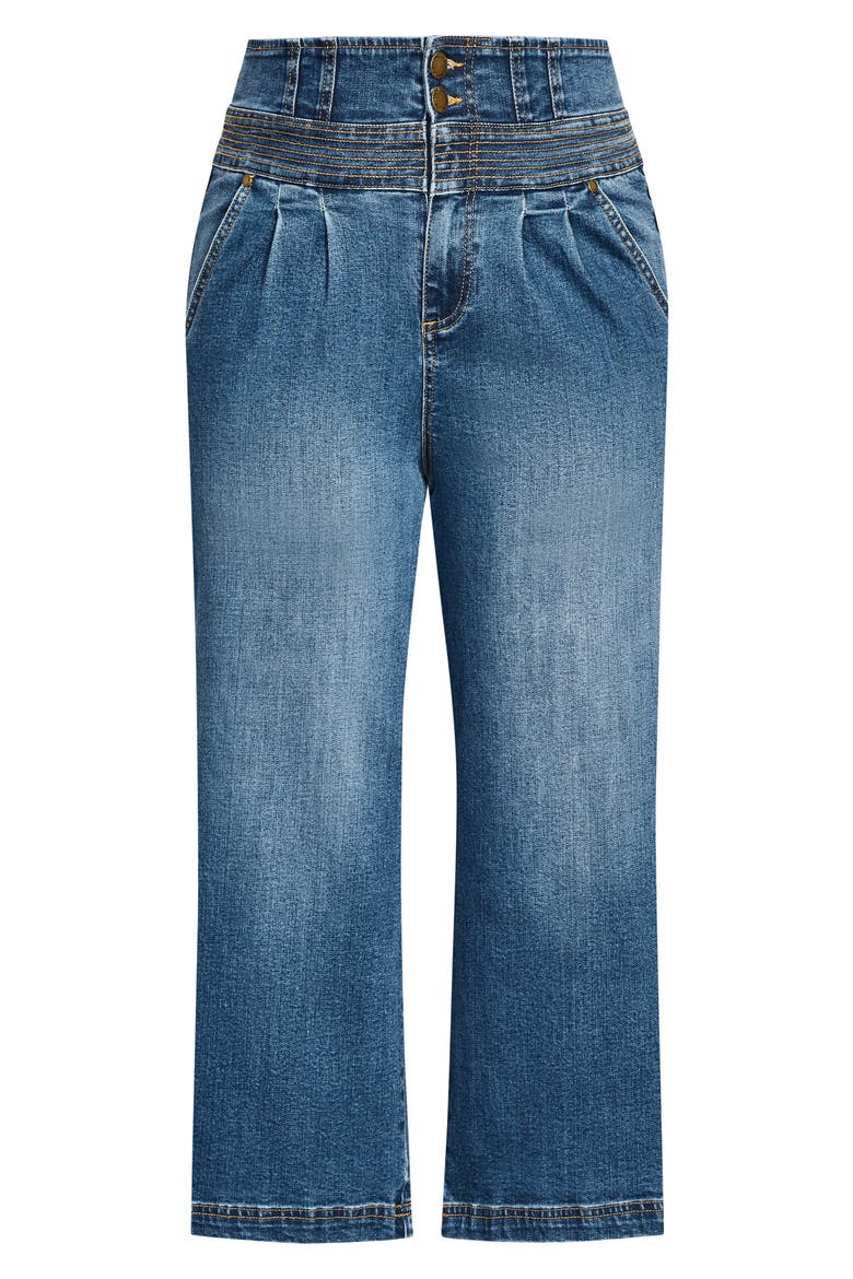 High Waist Crop Denim Culottes, Alternate, color, MID DENIM