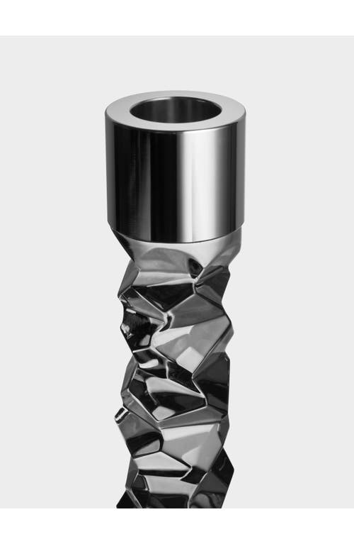 Orrefors Carat Small Crystal & Stainless Steel Candlestick In Charcoal