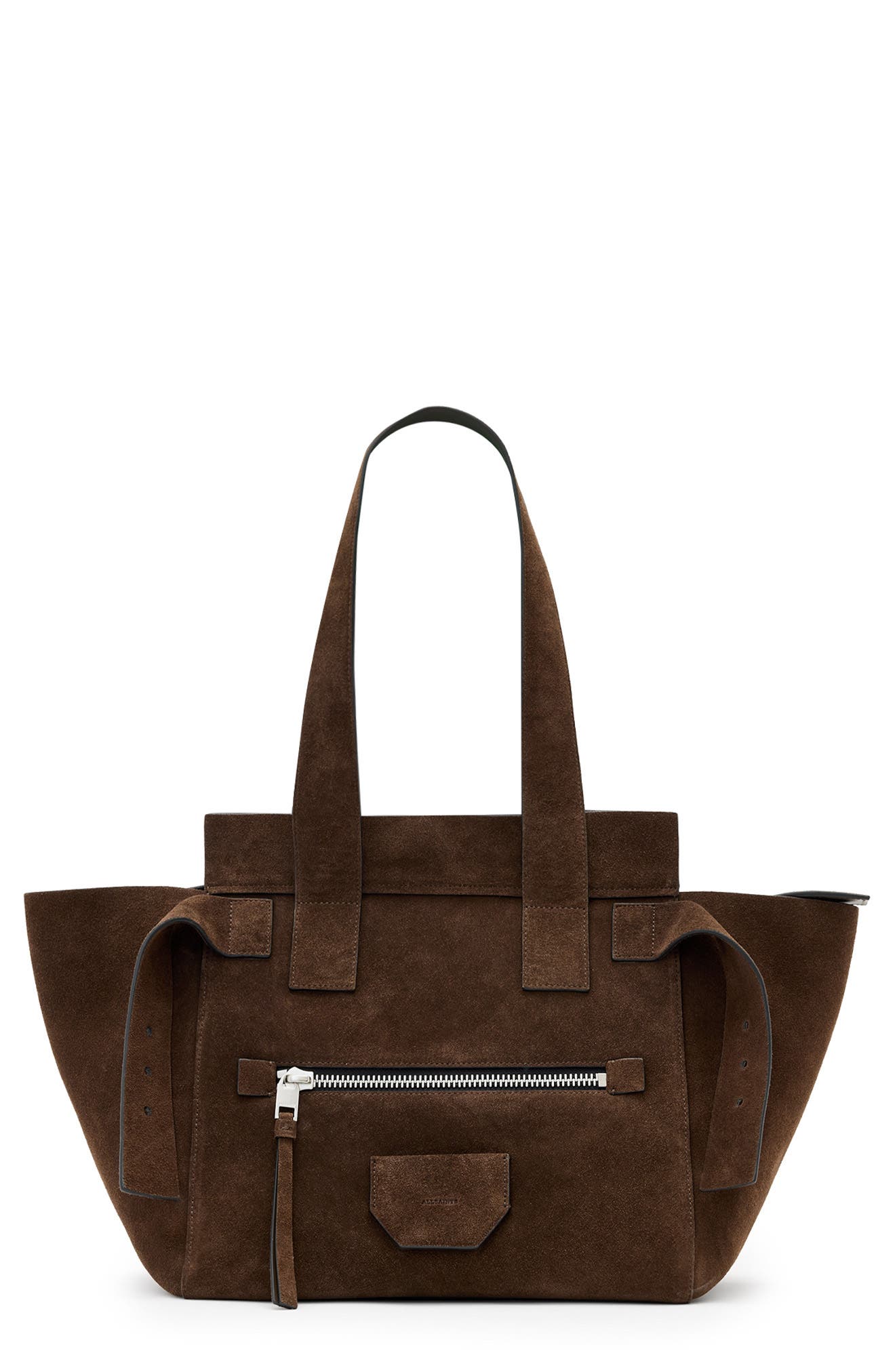 AllSaints Perez Suede Tote, Main, color, Fango Brown