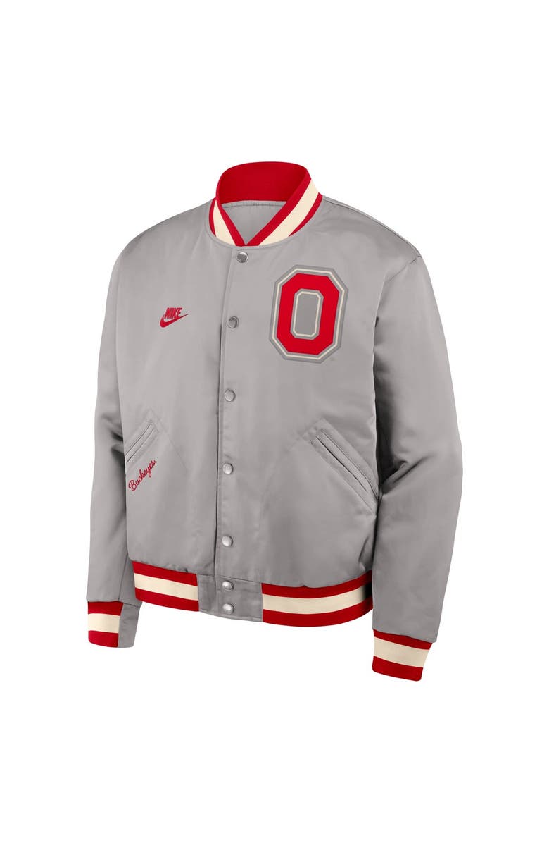 Nike Men's Nike Gray Ohio State Buckeyes Legacy Full-Snap Bomber Jacket, Alternate, color, Gray
