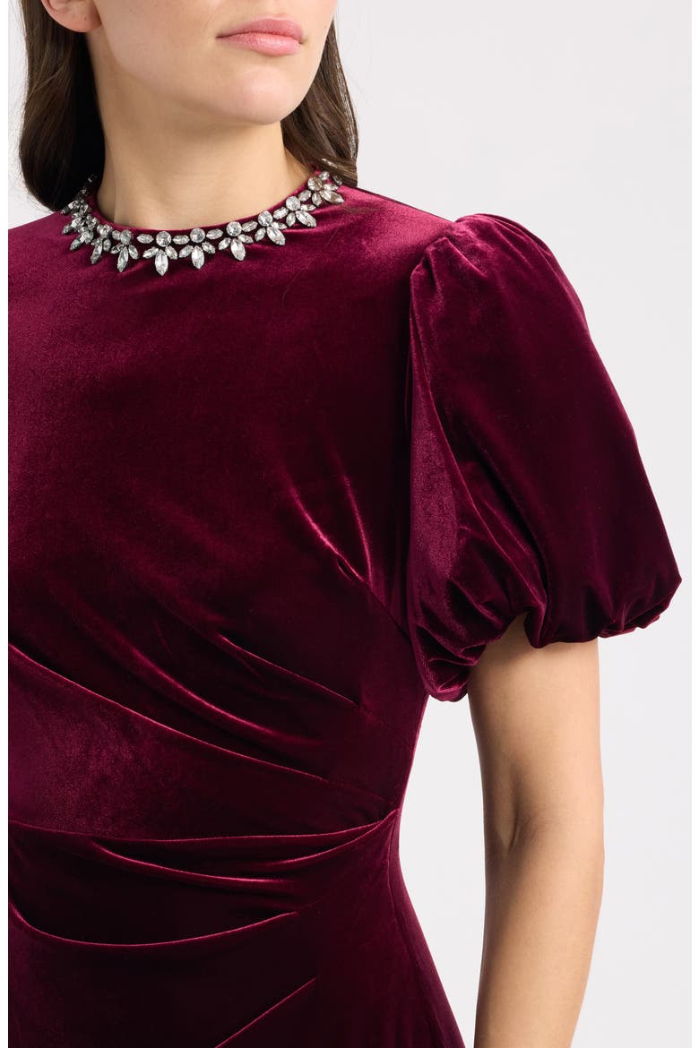 Jeweled Neck Velvet Dress, Alternate, color, WINE
