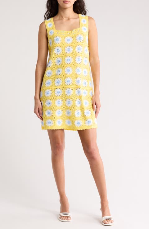 Patch Floral Sleeveless Crochet Dress