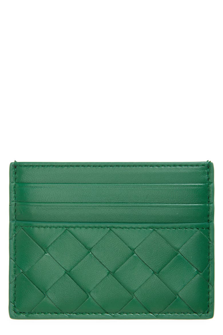 Intrecciato Leather Card Case, Main, color, JUNGLE-GOLD
