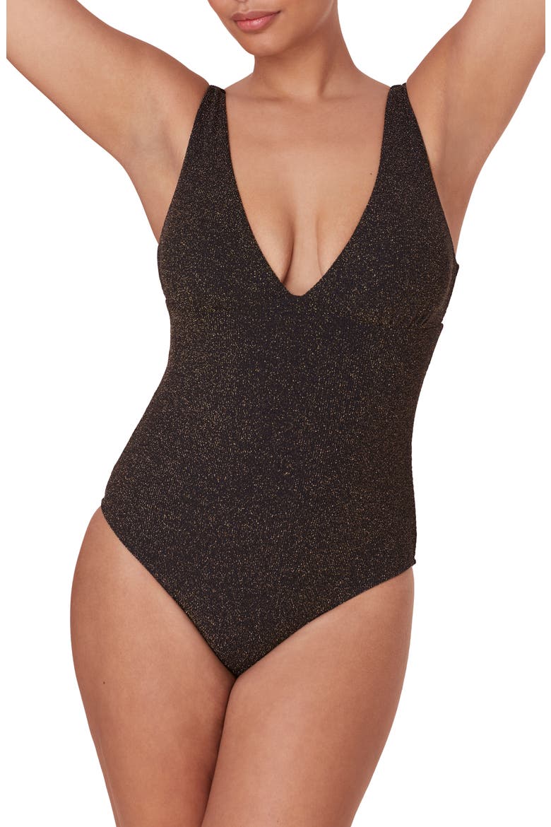 The Augustine Metallic One-Piece Swimsuit, Main, color, BLACK