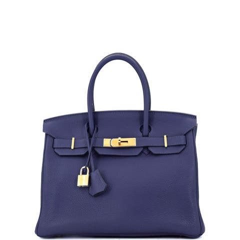 Birkin Handbag Blue Clemence with Gold Hardware 30