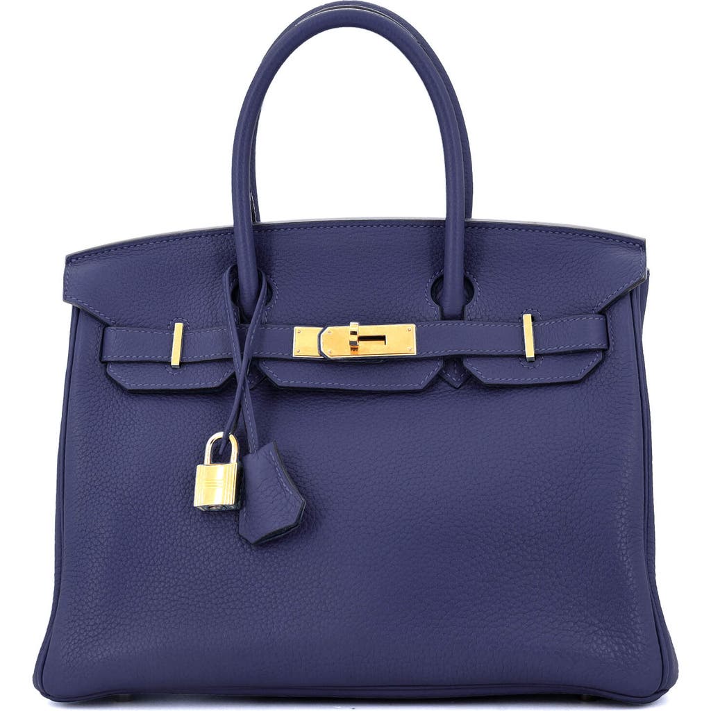 Pre-owned Hermes Hermes Birkin Handbag Blue Clemence With Gold Hardware 30 In Blue