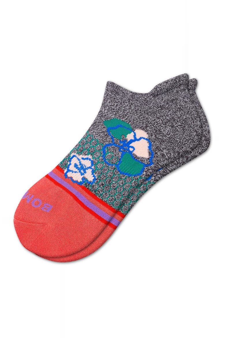 Floral Tab Ankle Socks, Alternate, color, CHARCOAL