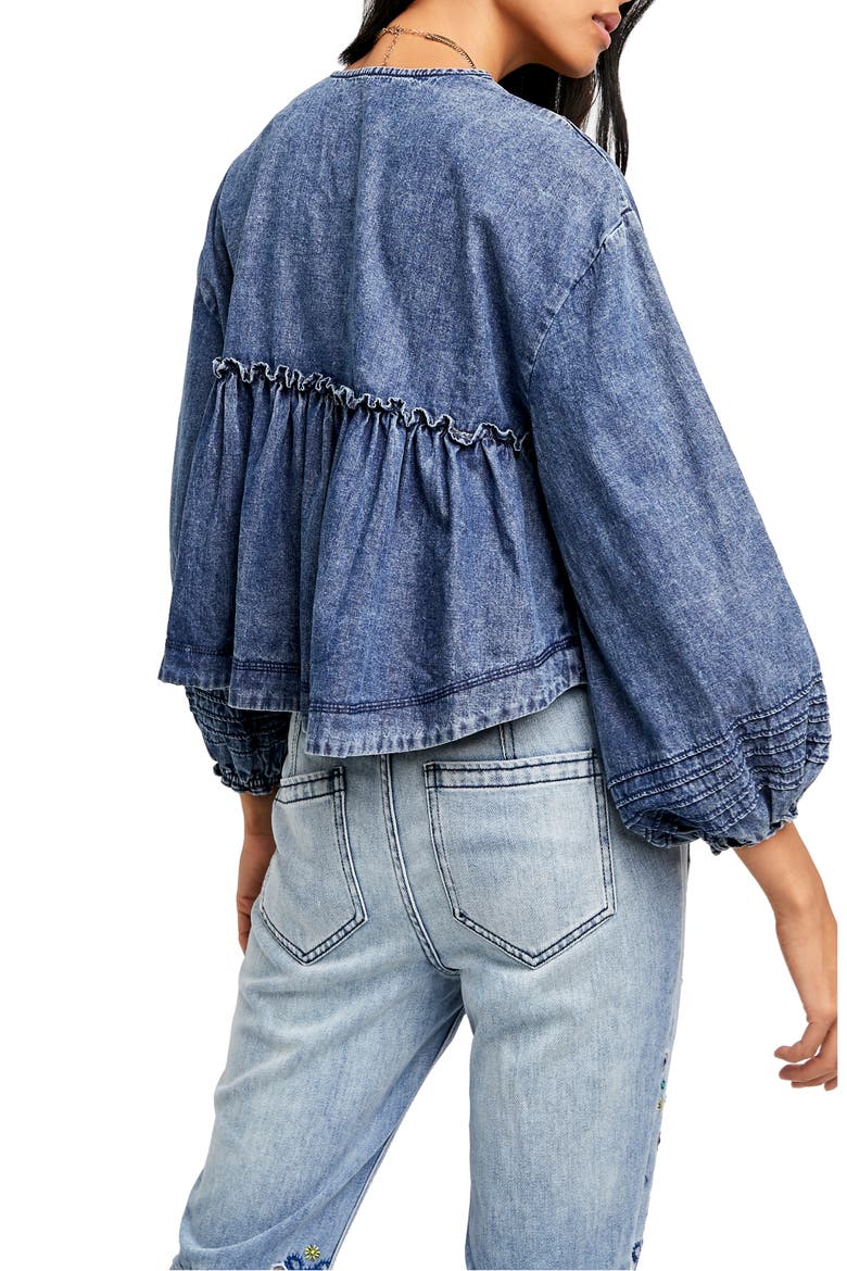 Denim Crop Blouse, Alternate, color, MEDIUM INDIGO WASH