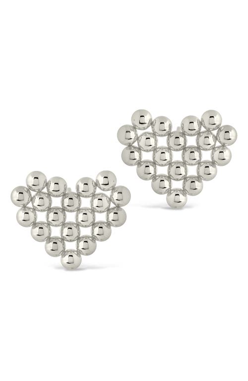 Sterling Forever Meredith Beaded Heart Stud Earrings In Silver