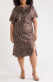 Renee C Polka Dot Short Sleeve Satin Midi Dress