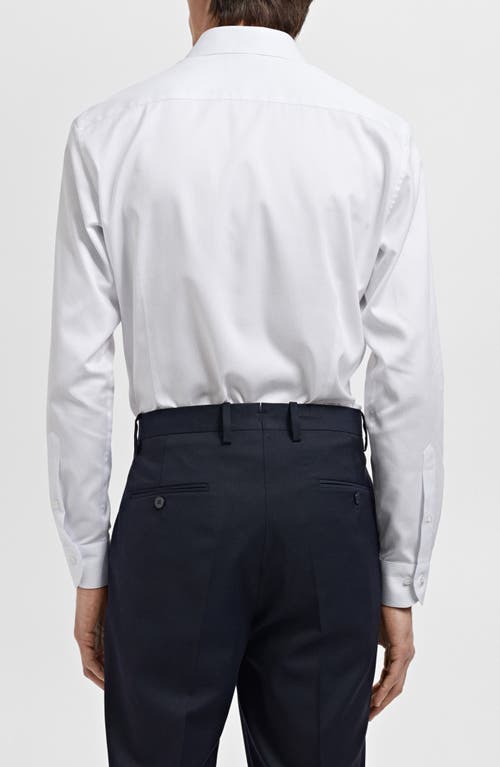 Mango Slim Fit Cotton Herringbone Suit Button-up Shirt In White