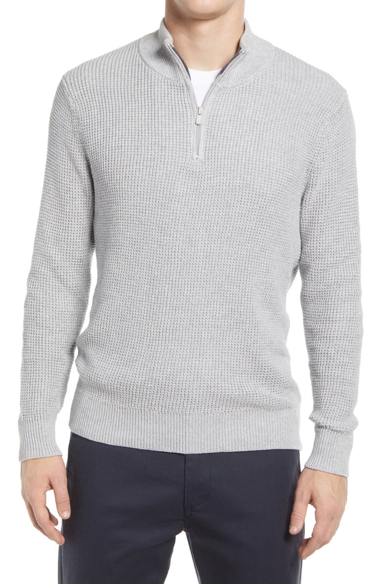The Normal Brand Waffle Knit Quarter Zip Pullover, Main, color, Grey