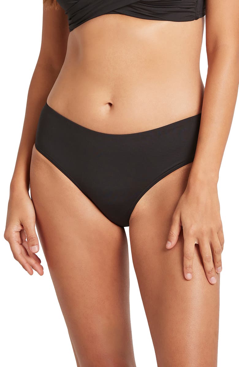 Sea Level Mid Bikini Bottoms, Main, color, Black