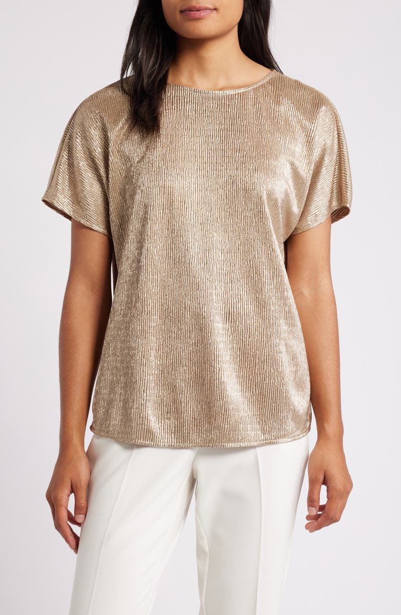 Anne Klein Metallic Short Sleeve Woven Shirt, Main, color, 
