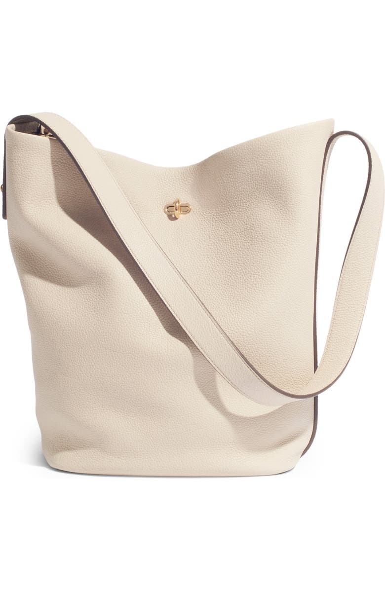 Tory Burch Slim Lock Leather Bucket Bag, Main, color, Light Stone