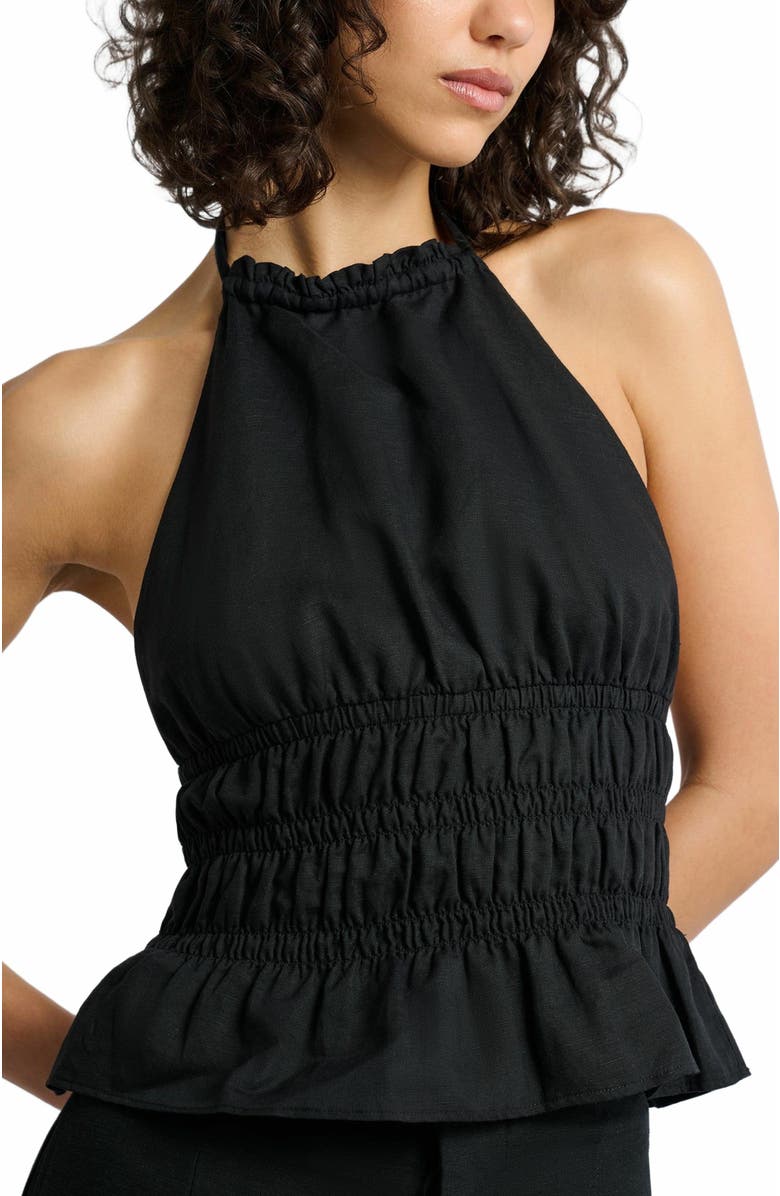Onia Air Linen Smocked Halter Top, Alternate, color, Black