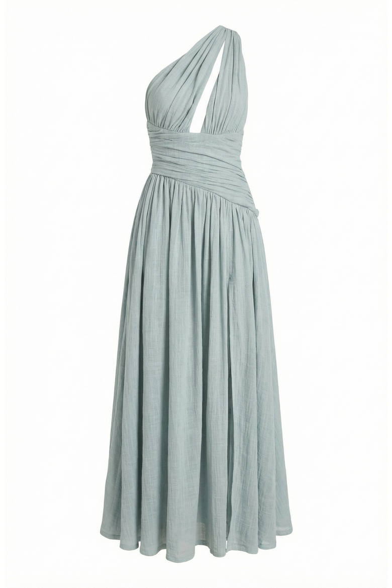 Pleated One Shoulder Cutout Gown, Alternate, color, Sage Green