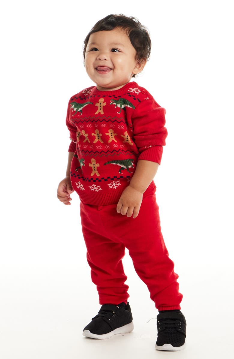 Andy & Evan Fair Isle Sweater & Joggers Set, Alternate, color, Red