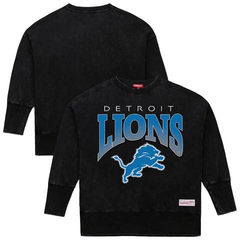 Women's Mitchell & Ness  Black Detroit Lions Delineate Mineral Wash Crewneck Sweatshirt
