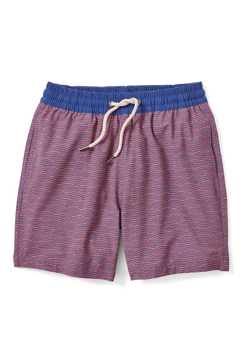 Kids' Bayberry Wave Print Water Repellent Swim Trunks, Main, color, RED WAVES