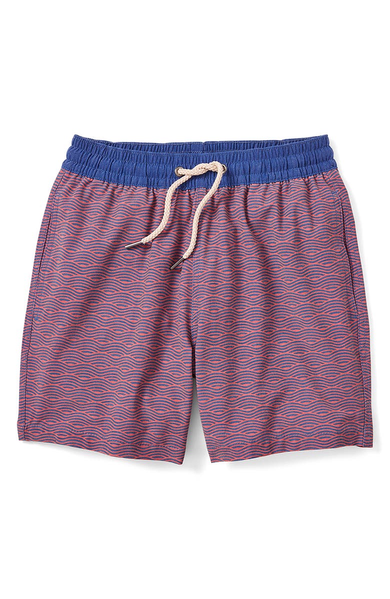 Fair Harbor Kids' Bayberry Wave Print Water Repellent Swim Trunks, Main, color, Red Waves
