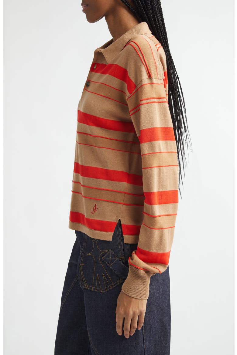Stripe Cotton & Wool Blend Rugby Polo, Alternate, color, BISCUIT