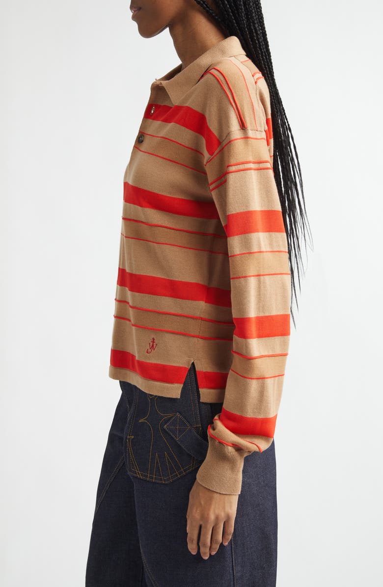 JW Anderson Stripe Cotton & Wool Blend Rugby Polo, Alternate, color, Biscuit
