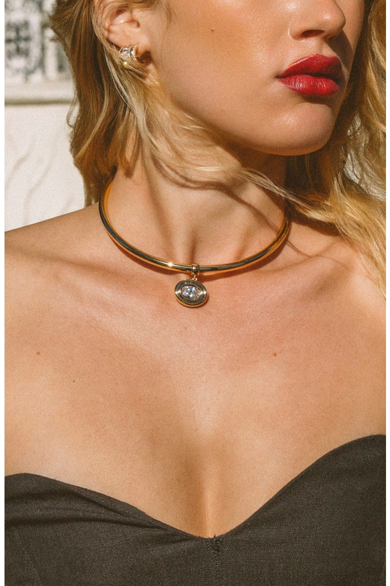 Starlet Oval Cubic Zirconia Choker, Alternate, color, 14K GOLD PLATED