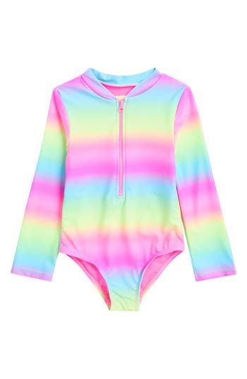 BREAKING WAVES BREAKING WAVES KIDS' LONG SLEEVE ZIP-UP RASHGUARD SWIMSUIT 