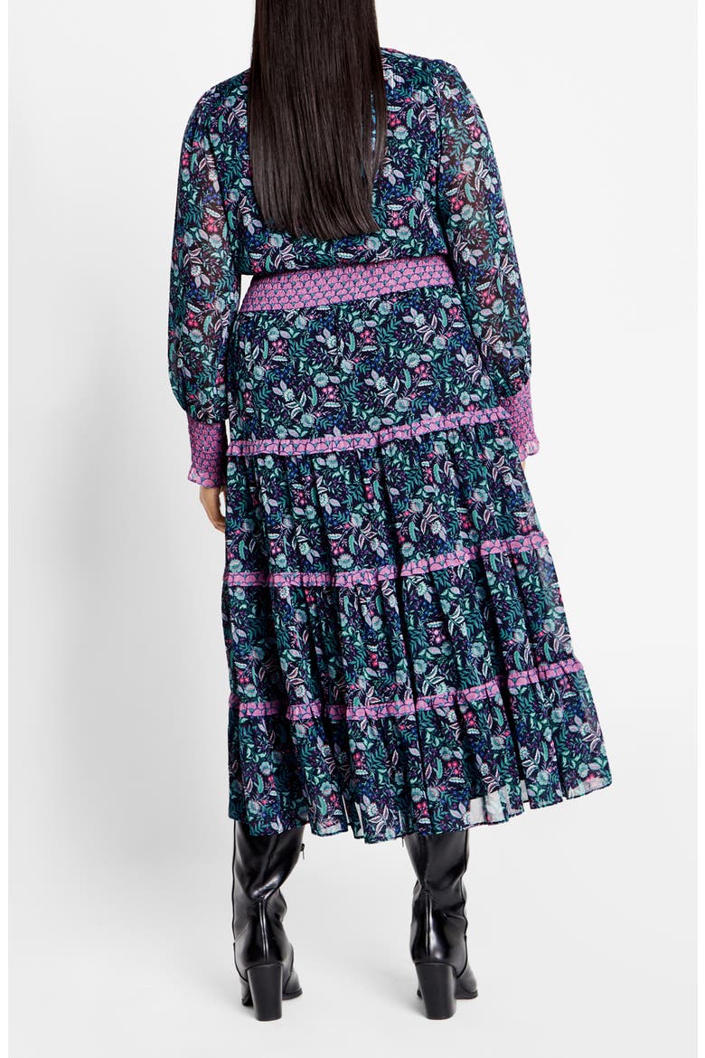 Ailani Floral Tiered Midi Dress, Alternate, color, PURPLE FLORAL