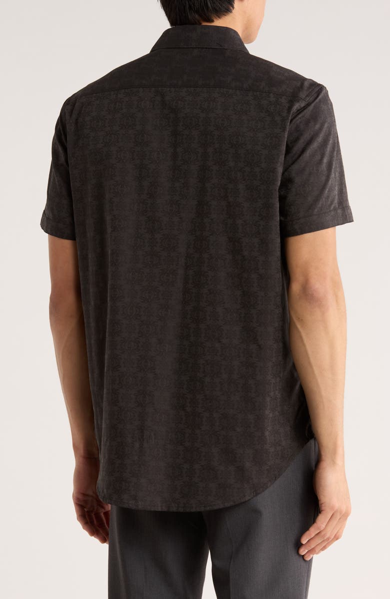 Robert Graham Short Sleeve Cotton Button-Up Shirt, Alternate, color, Black