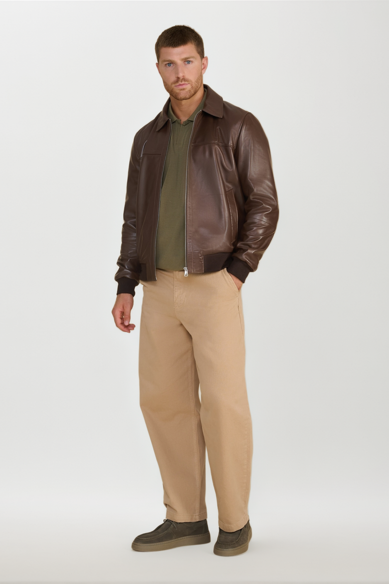 Mason Leather Bomber Jacket, Alternate, color, Brown