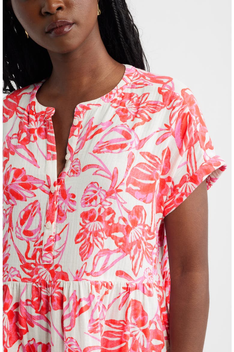 Cotton Gauze Tiered Popover Dress, Alternate, color, IVORY- PINK ELLIE BLOSSOM