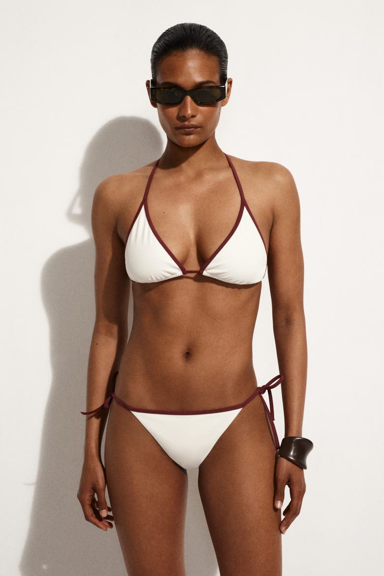 Contrast-trimmed Triangle Bikini Top, Alternate, color, WHITE / RED