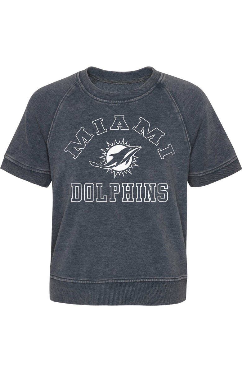 Outerstuff Girls Juniors Heather Charcoal Miami Dolphins Cheer Squad Raglan T-Shirt, Alternate, color, Heather Charcoal