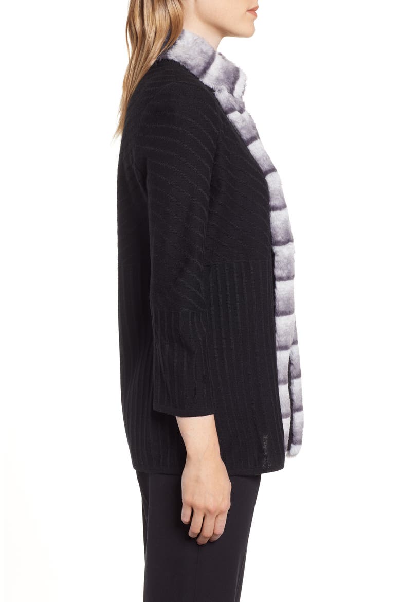 Faux Fur Trim Knit Jacket, Alternate, color, BLACK