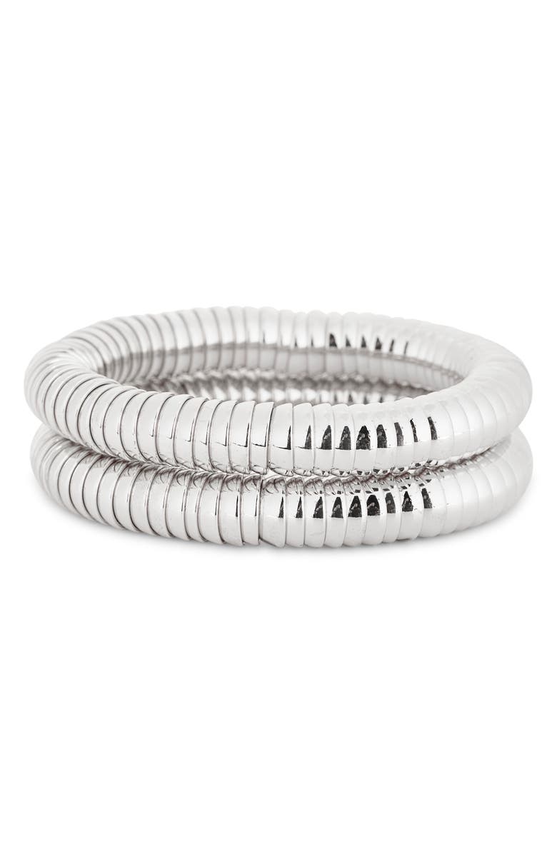 NORDSTROM RACK Set of 2 Disc Stretch Bracelets, Main, color, Silver