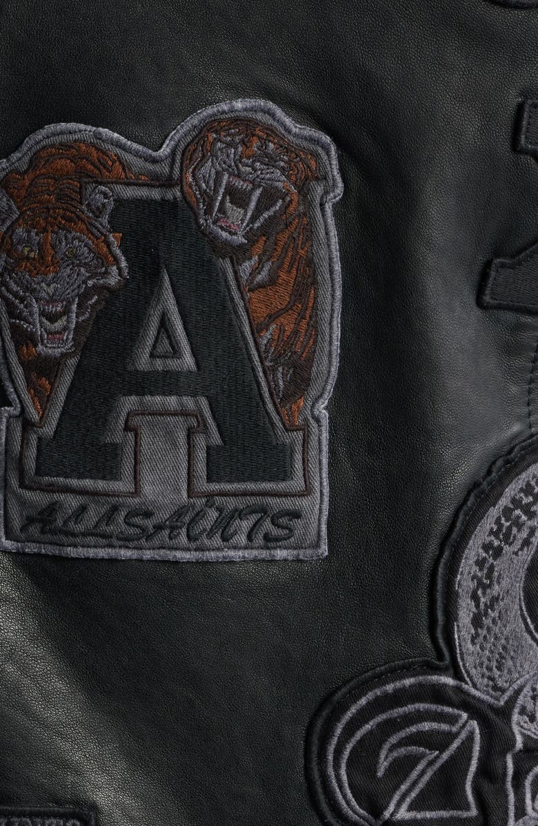 AllSaints Cole Studded Lambskin Leather Biker Jacket, Alternate, color, Black