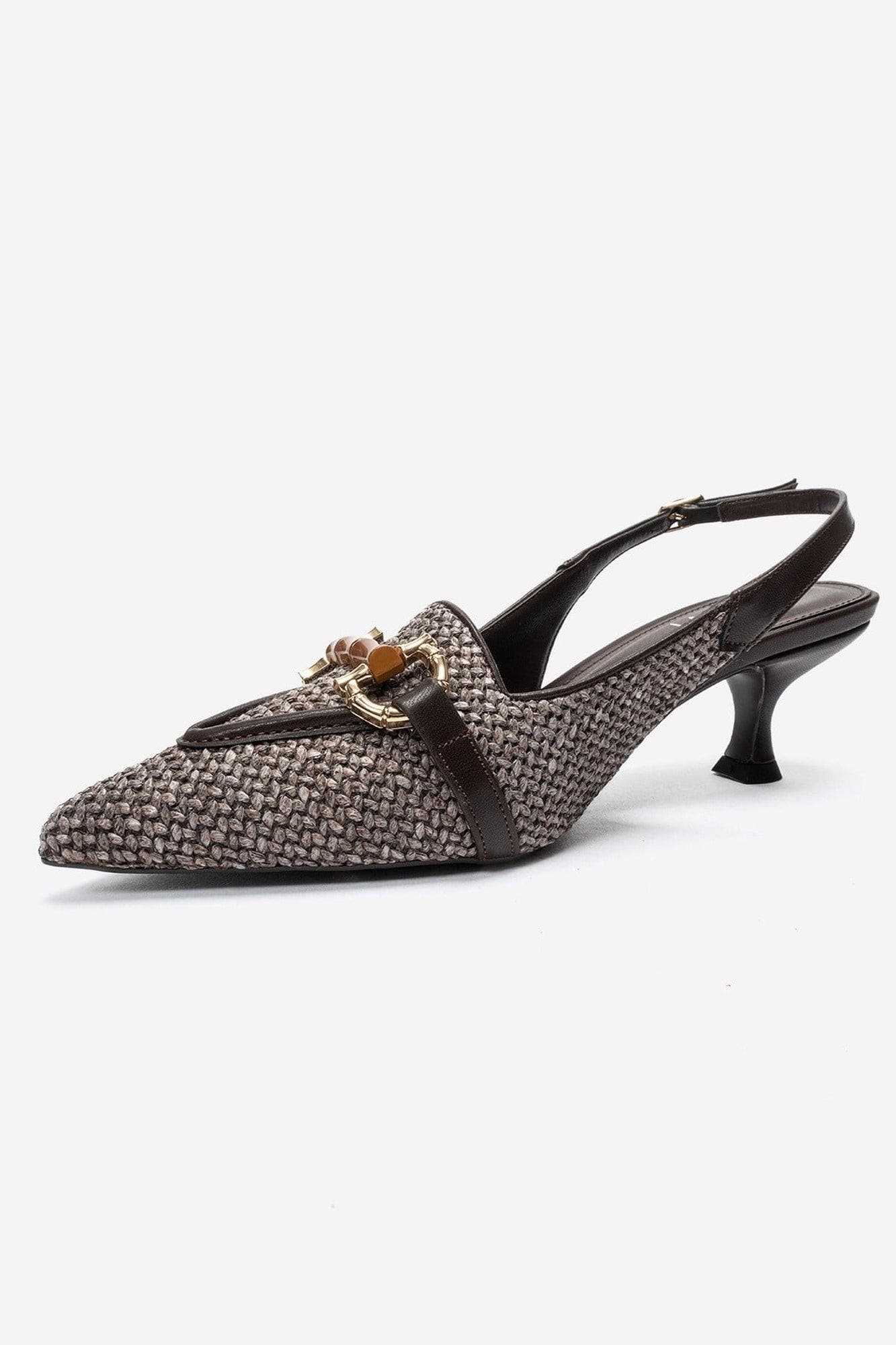 Osca Pointed Toe Buckled Slingback Pump, Alternate, color, Cognac Woven
