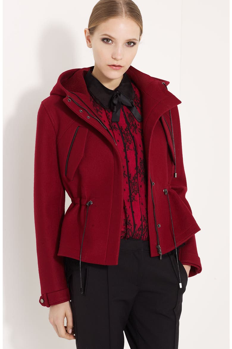 Lace Trim Parka, Main, color, BURGUNDY