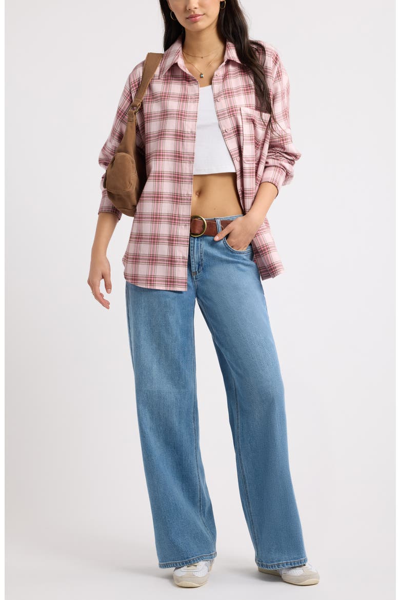 Plaid Long Sleeve Flannel Shirt, Alternate, color, PINK PLAID