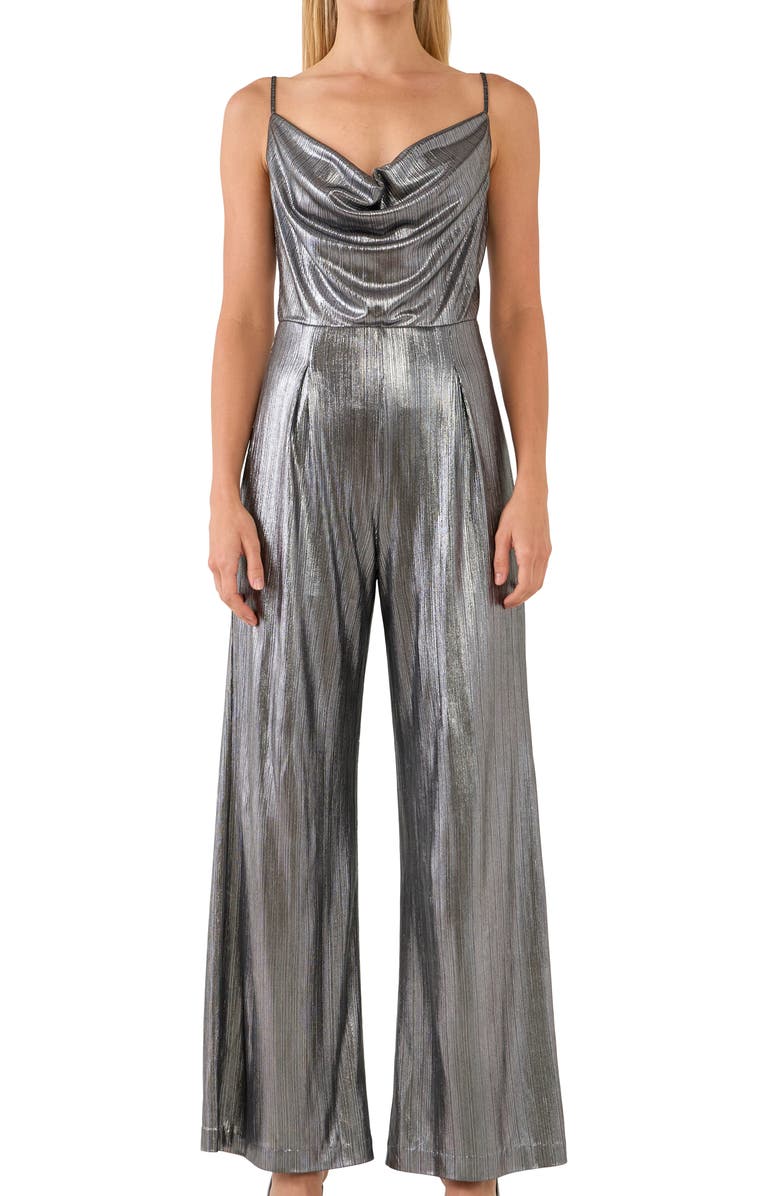 Endless Rose Cowl Neck Metallic Jumpsuit, Alternate, color, 