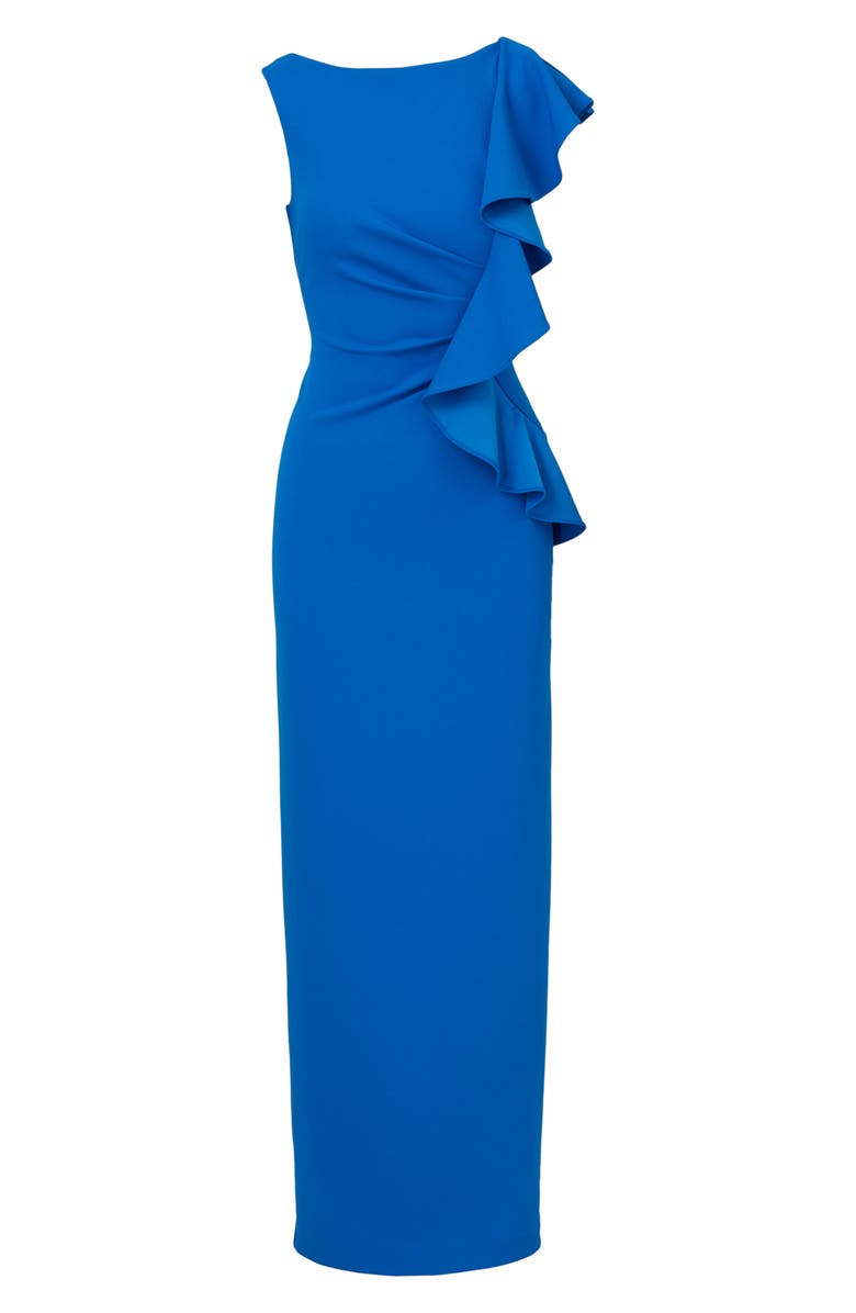 Adrianna Papell Ruffle Crepe Column Gown, Alternate, color, 